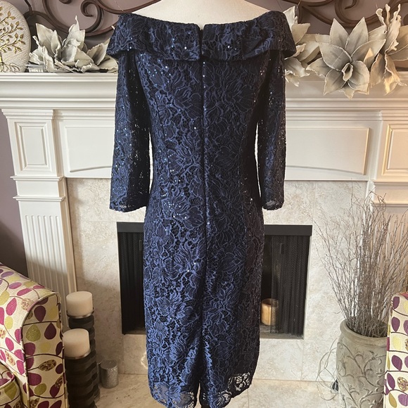 Alex Evenings Off the Shoulder lace and Sequence Dress, Navy, Size 8, NWT - Picture 11 of 15